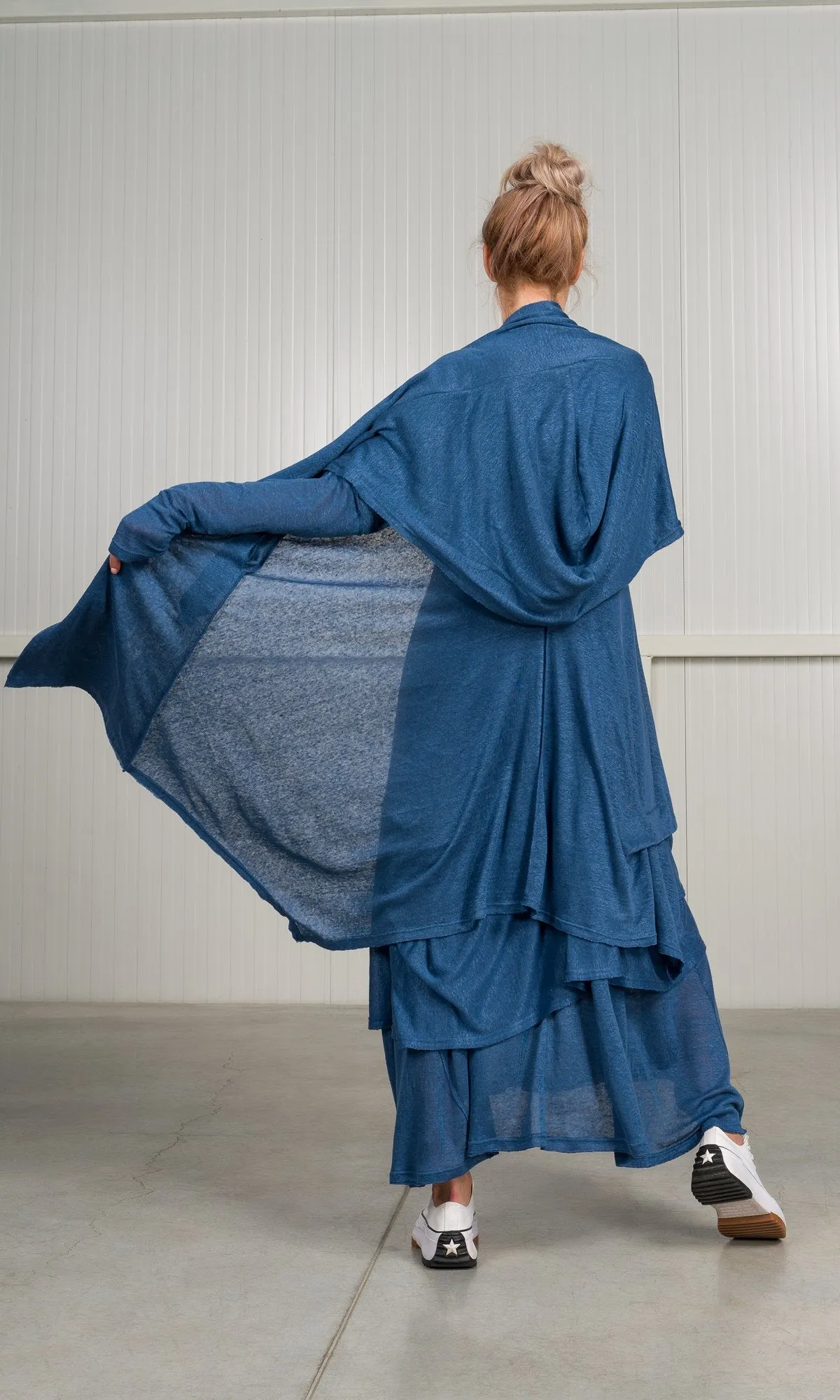 Two-piece Set of Linen Knit Dress and Cardigan