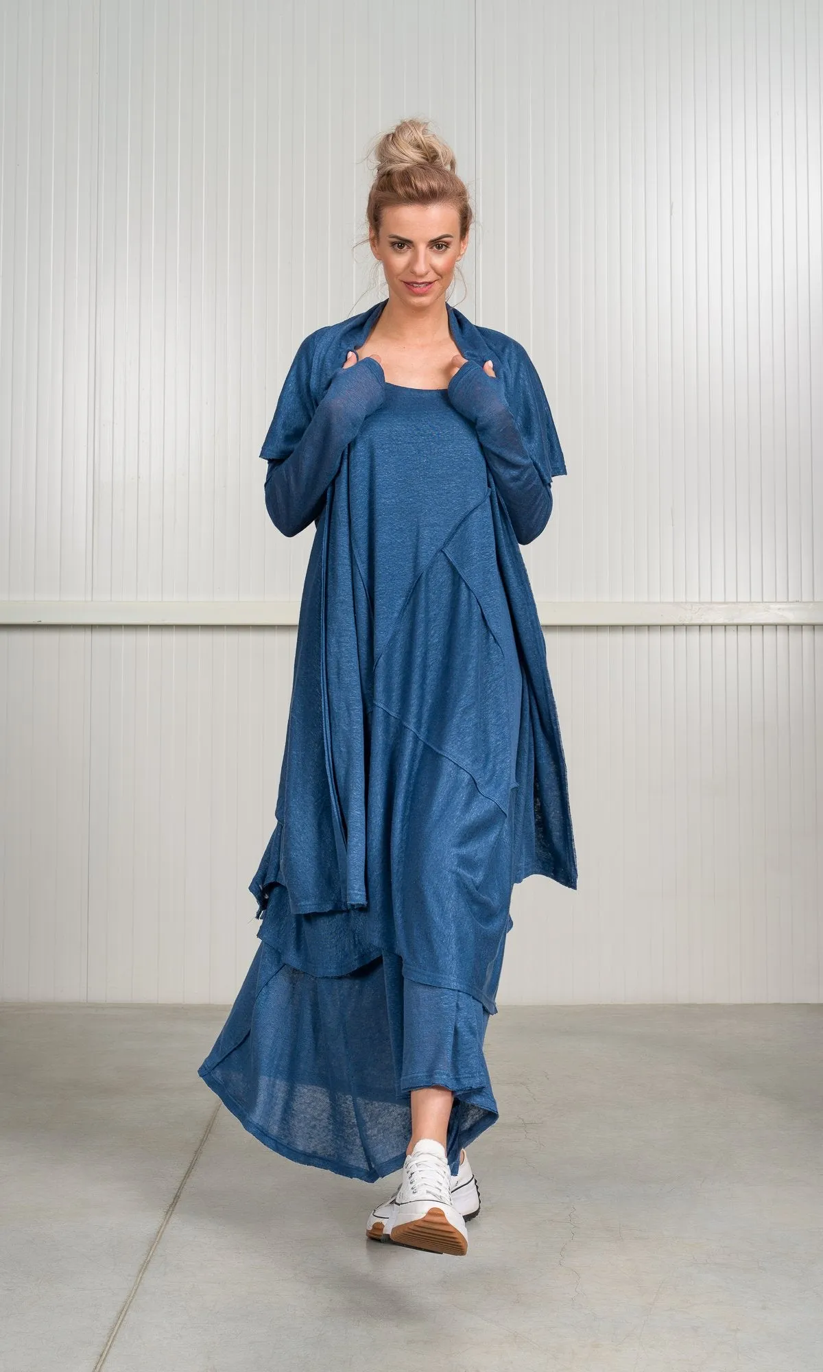 Two-piece Set of Linen Knit Dress and Cardigan
