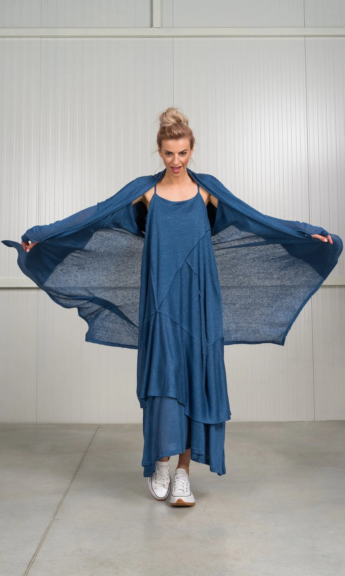 Two-piece Set of Linen Knit Dress and Cardigan