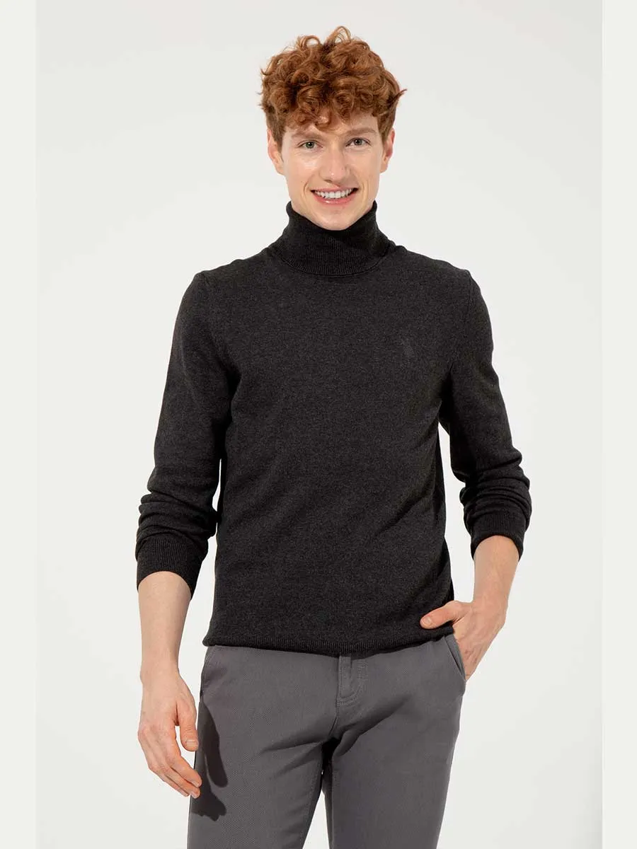 USPA Men Jumper Turtle Neck Anthracite Melange VR081 USPJR268