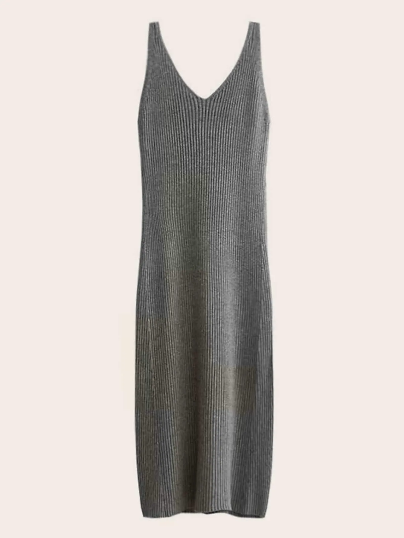 V-Neck Ribbed Knit Tank Jumper Dress
