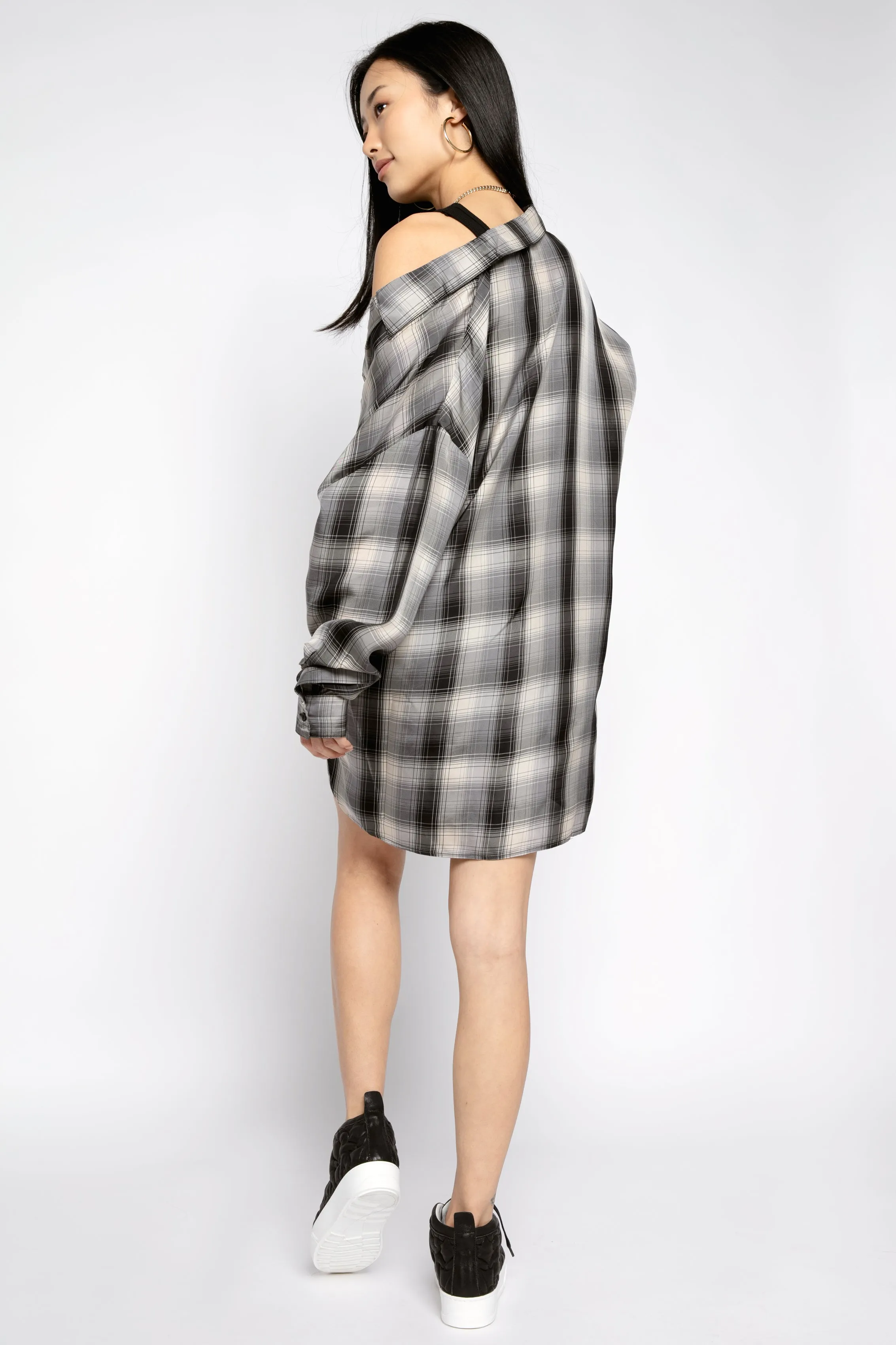 Valery Shirt Dress in Grey Plaid