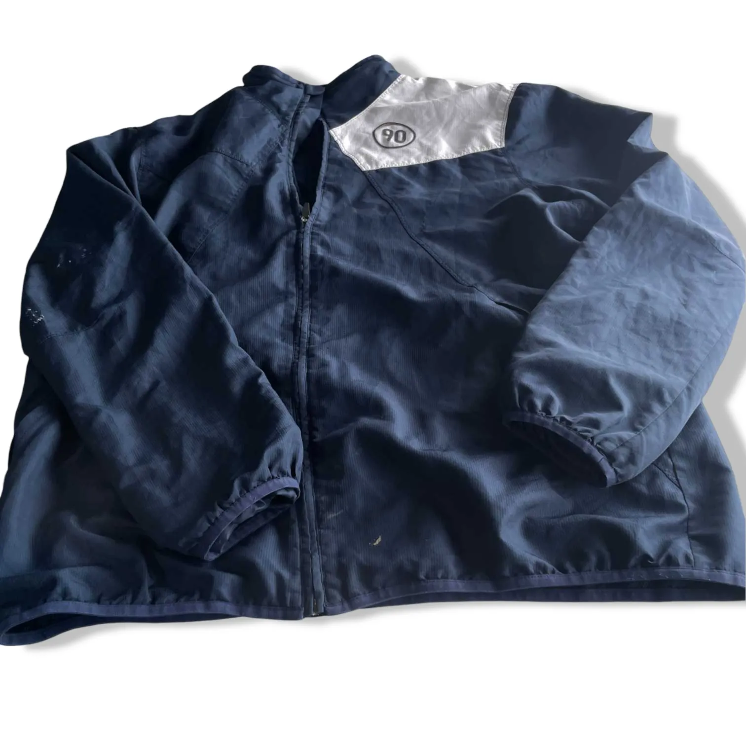 Vintage men Nike navy blue full zip high neck track jacket in L|SKU 5703