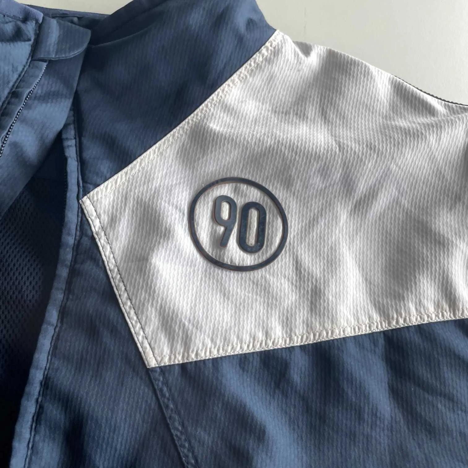 Vintage men Nike navy blue full zip high neck track jacket in L|SKU 5703