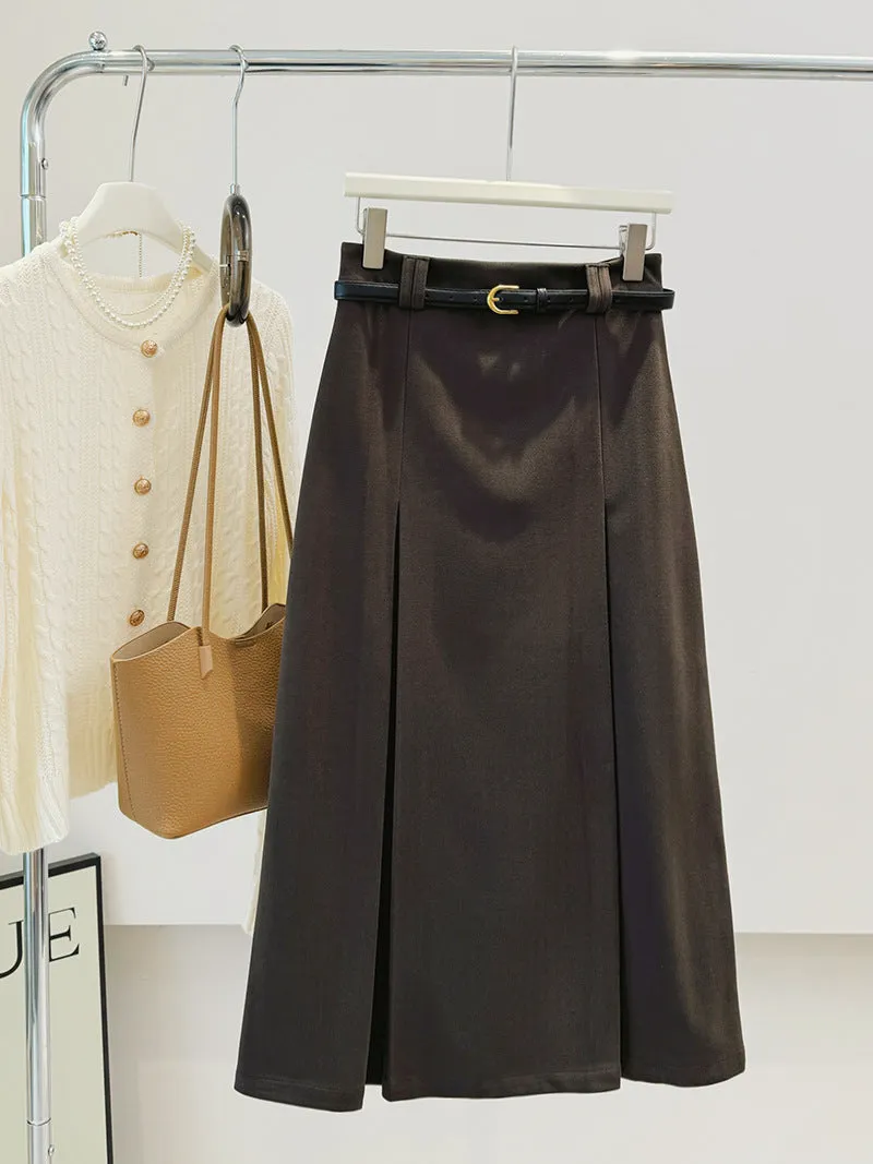 Women High Waist Woolen Sheath Midi Skirt