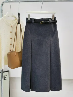 Women High Waist Woolen Sheath Midi Skirt