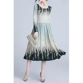 Women Spectacular Printed Pattern Long Sleeve Round Neck Short Easily Wearable Evening Party Dress - C2201KMD