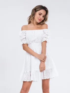 Women summer white dress Holiday casual high waist A-line Dress