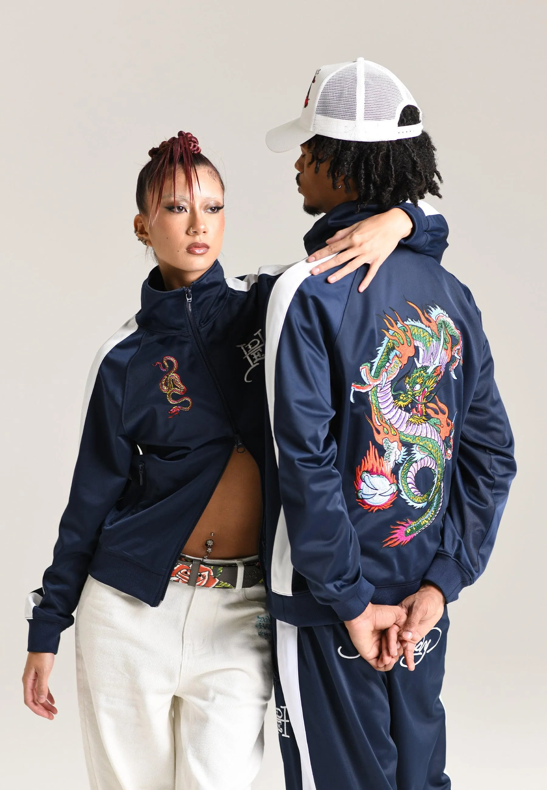 Womens Big Drag Tricot Zip Up Tracksuit Jacket - Navy