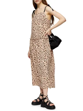 Women's Leopard Printed MIDI Dress,Beige