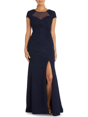 Women's Metallic Long Evening Dress,Navy