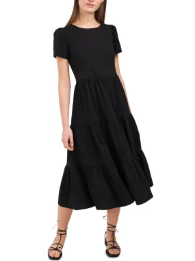 Women's Tiered MIDI Dress,Black