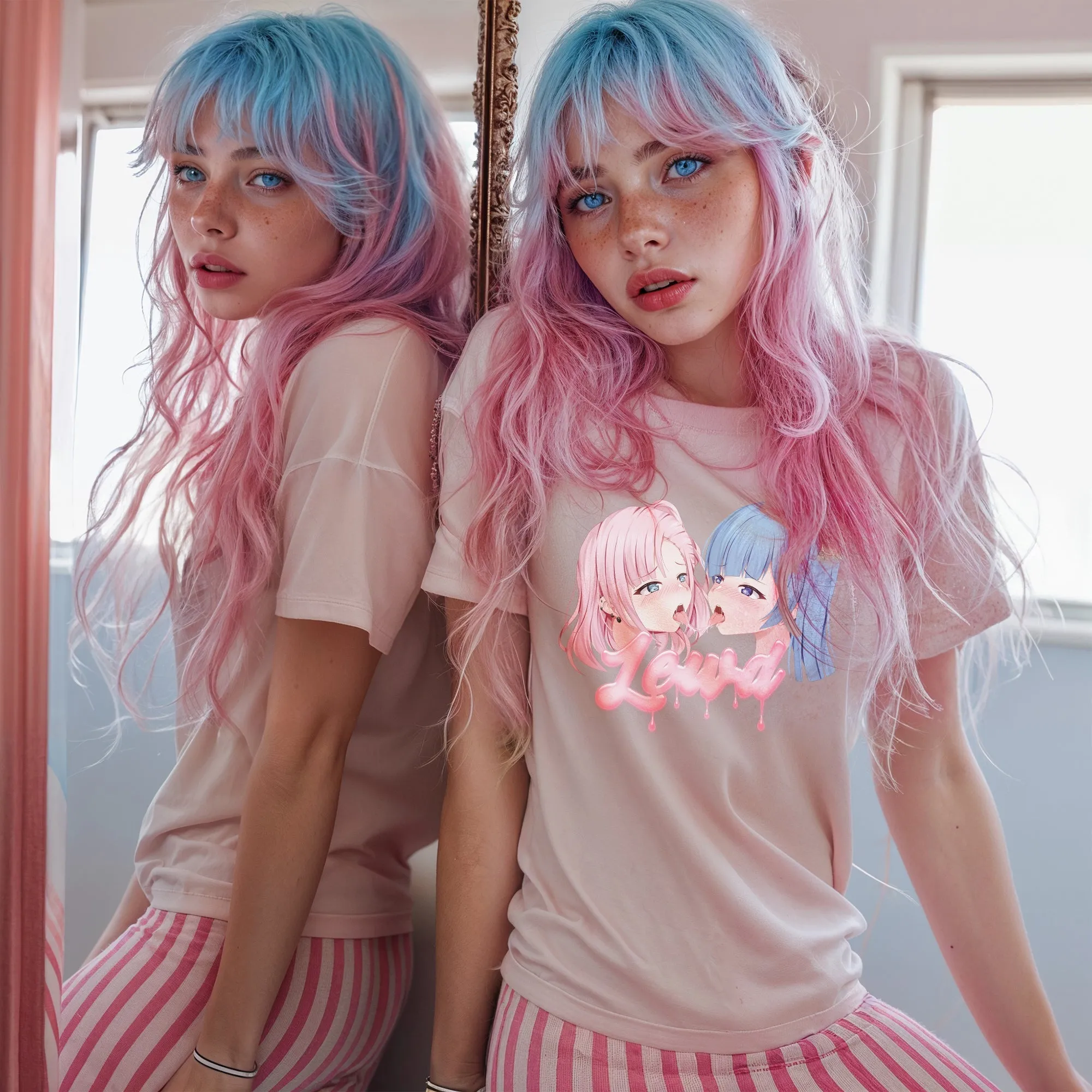 Yuri Pink Oversized T-Shirt: Channel Your Inner Waifu with Bold, Flirty Vibes!