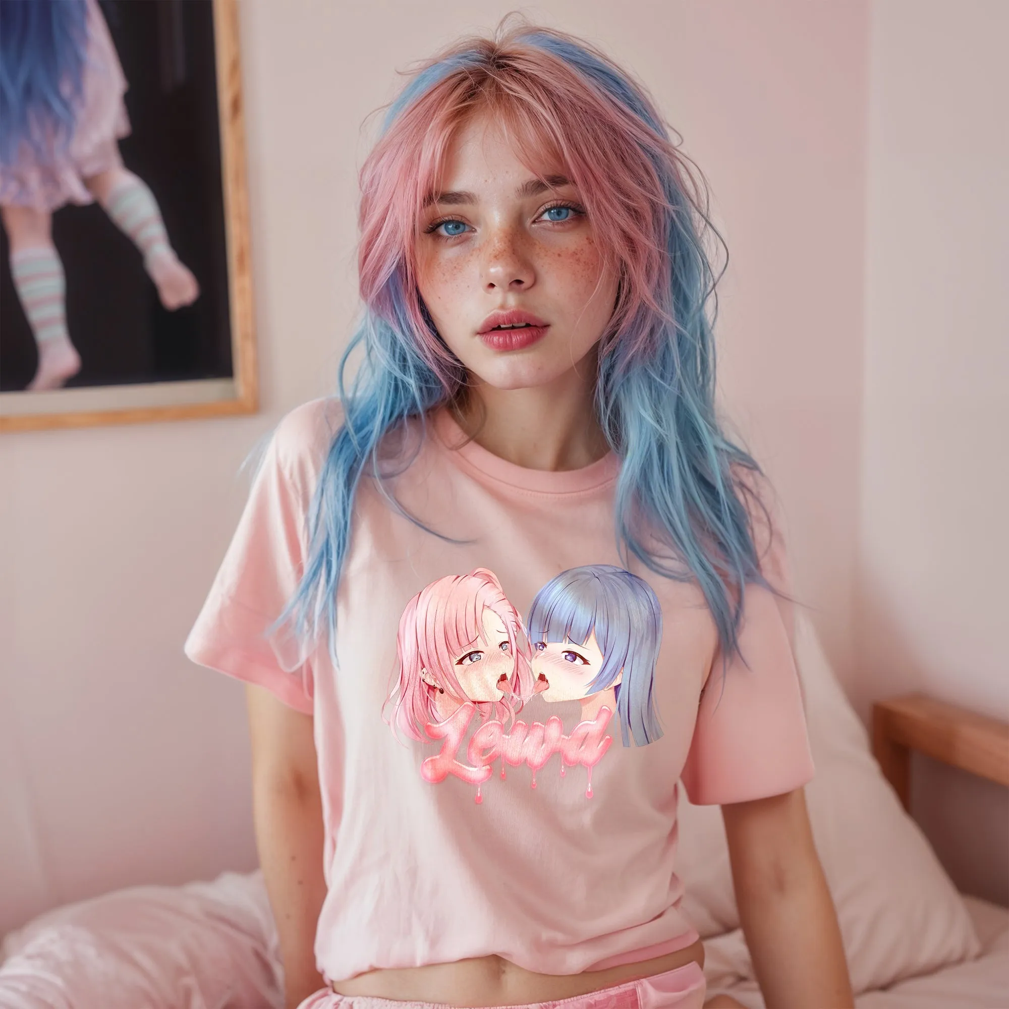 Yuri Pink Oversized T-Shirt: Channel Your Inner Waifu with Bold, Flirty Vibes!