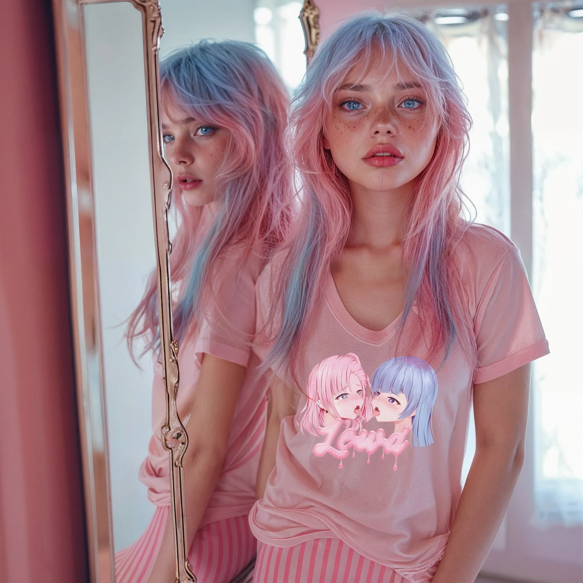 Yuri Pink Oversized T-Shirt: Channel Your Inner Waifu with Bold, Flirty Vibes!