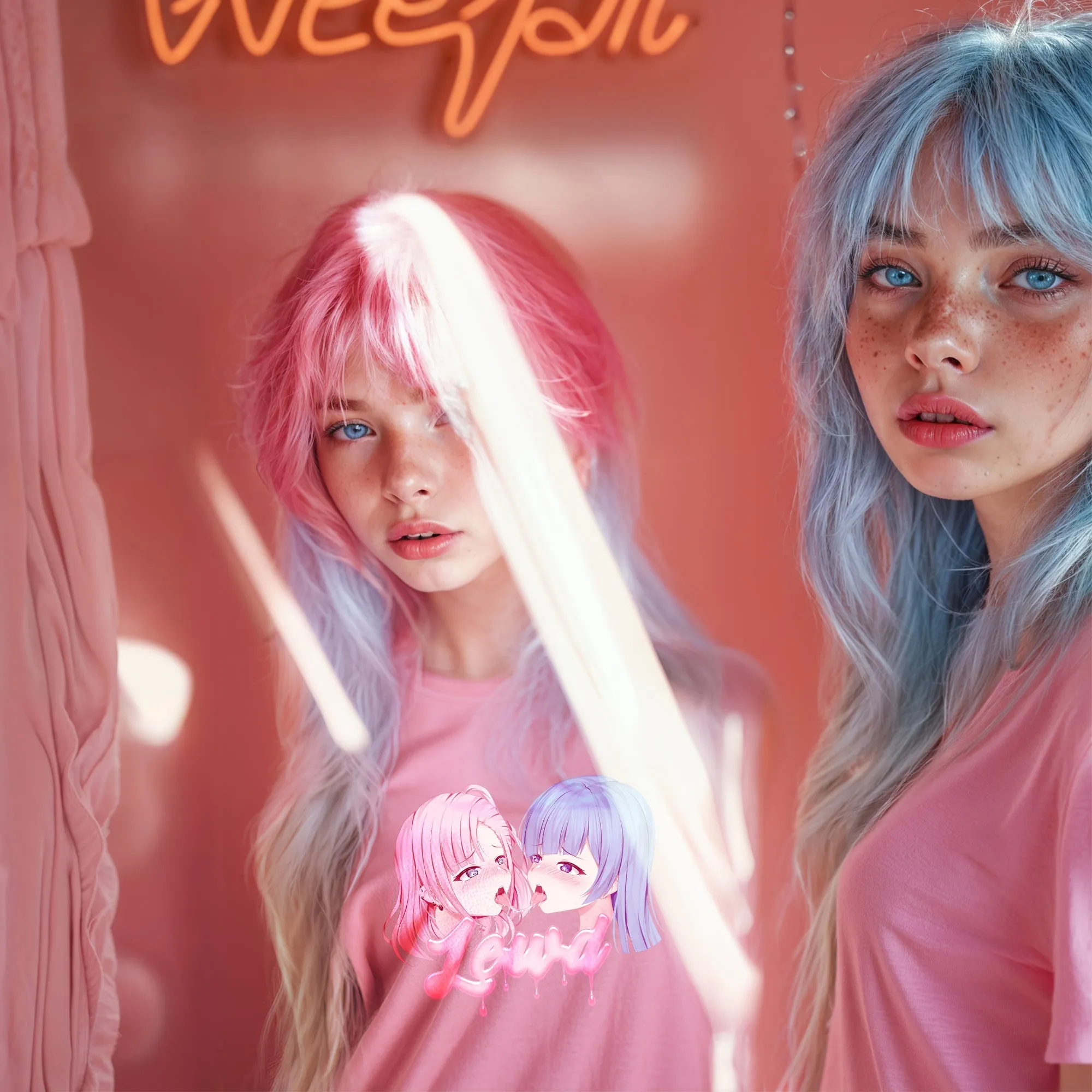 Yuri Pink Oversized T-Shirt: Channel Your Inner Waifu with Bold, Flirty Vibes!