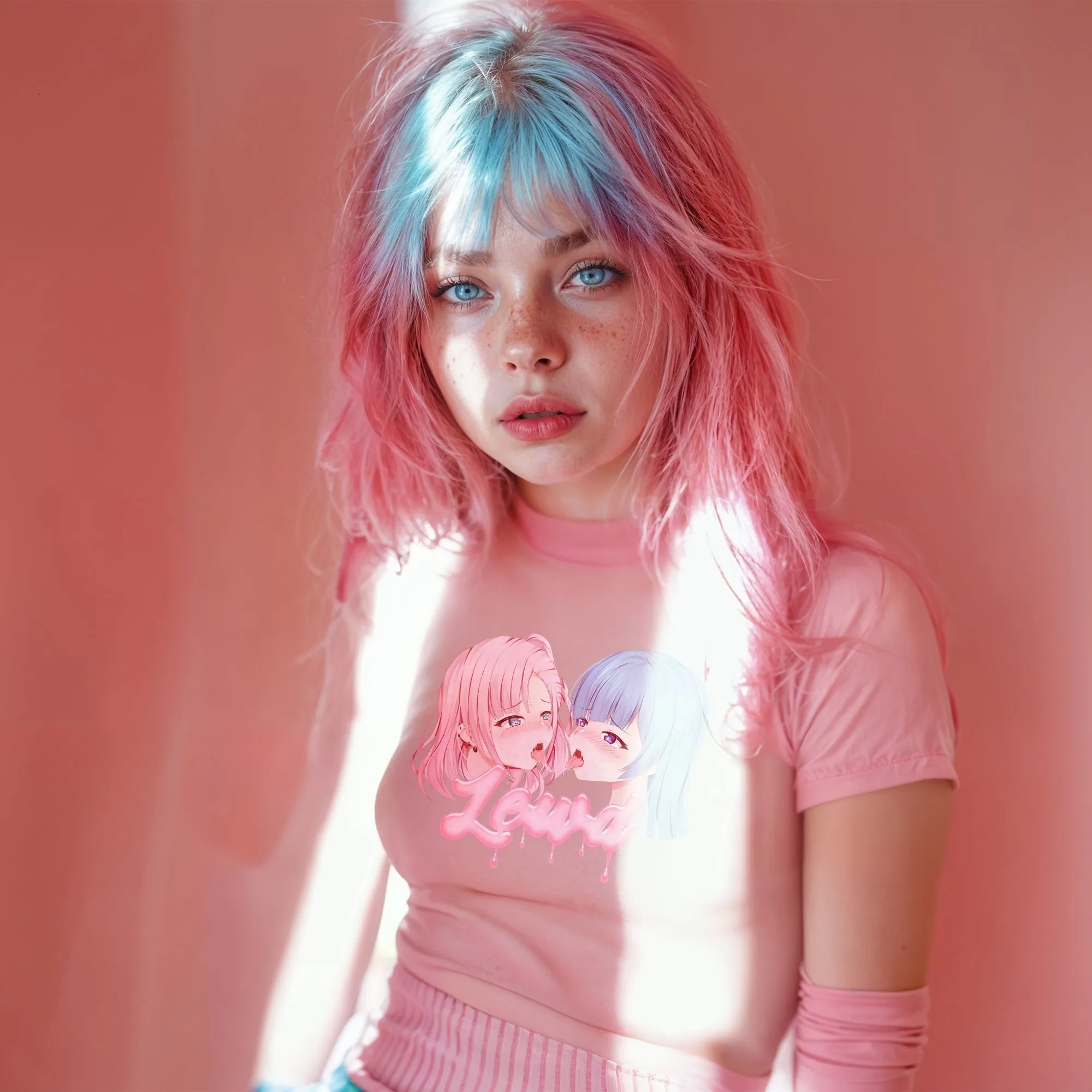 Yuri Pink Oversized T-Shirt: Channel Your Inner Waifu with Bold, Flirty Vibes!