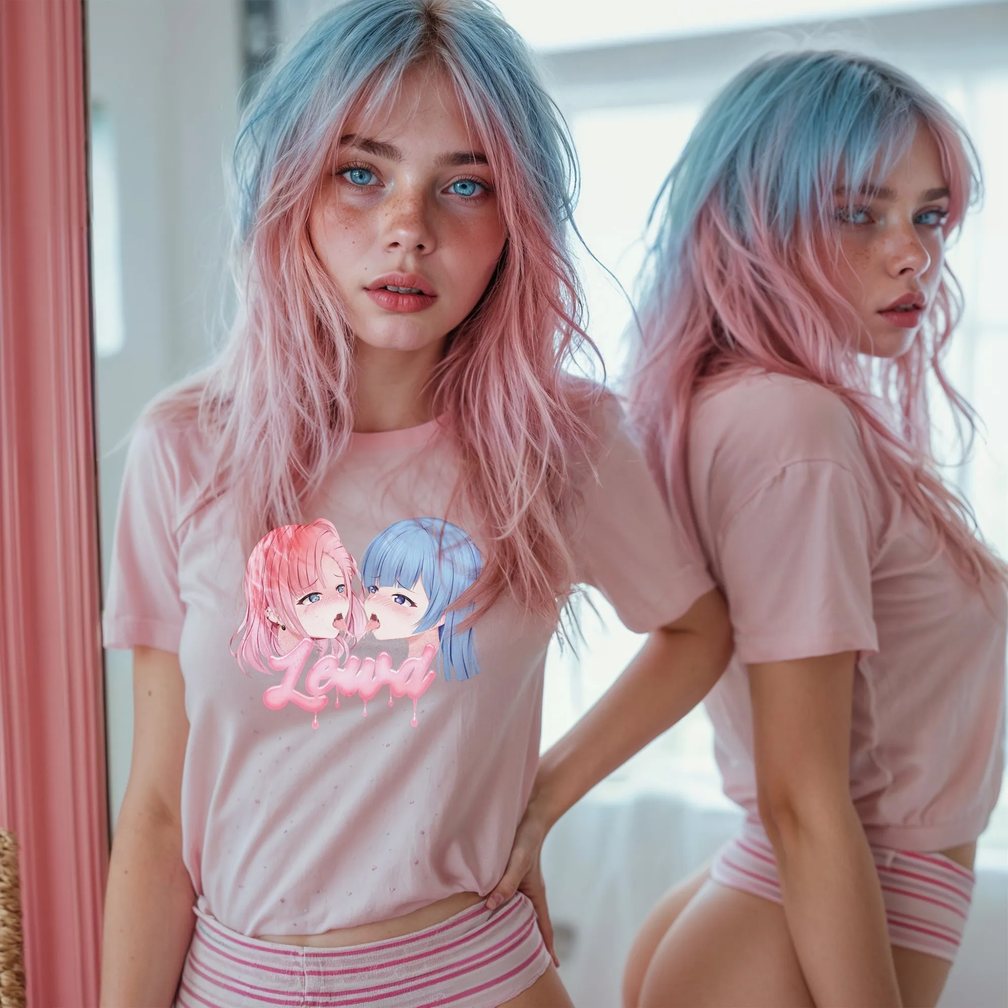 Yuri Pink Oversized T-Shirt: Channel Your Inner Waifu with Bold, Flirty Vibes!