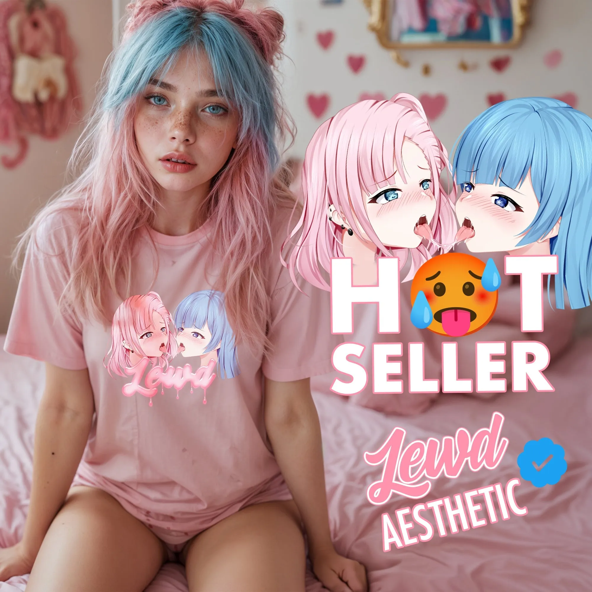 Yuri Pink Oversized T-Shirt: Channel Your Inner Waifu with Bold, Flirty Vibes!